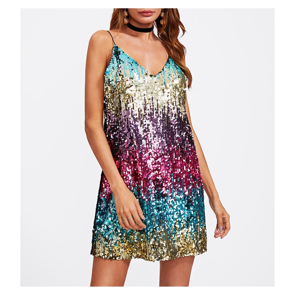 Multicolor Sleeveless Sequin Cami Party Dress - Picture 2 of 5